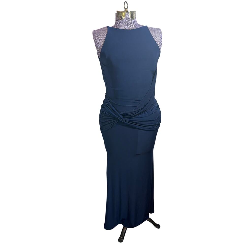 New PLT navy Halterneck Twist Detail low back Maxi Dress UK SIZE 4